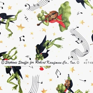 Anthropomorphic Musical Frogs100% Cotton 1 1/2yards  Robert Kaufman fabric #2749 - Picture 1 of 3