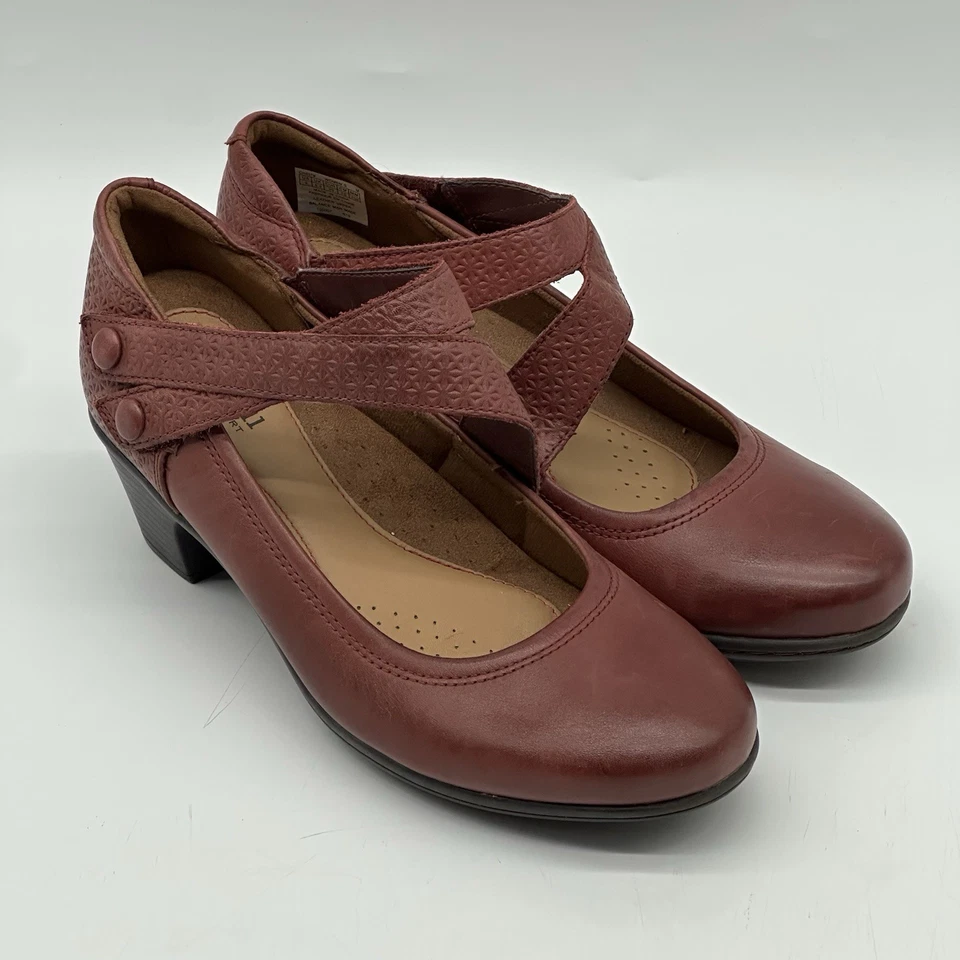 Tacones Mary Jane Cobb Hill Rockport Kailyn Asimétricos Cuero Rojo Marrón Talla 8 Foto 1 de 4