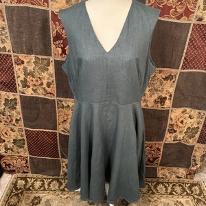 The House Of Foxy Fit And Flare Kleid Damen UK 18 US 14 Blau Grün 100% Leinen - Bild 1 von 14