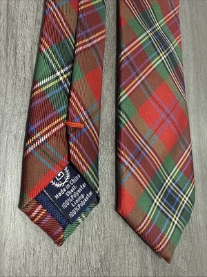 Рождественский галстук CHAPS зеленый красный в полоску рождественский праздничный праздник 48 дюймов узкий клетчатый - Изображение 1 из 4