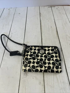 Coach Heritage Streifen Monogramm Leder Handgelenktasche Silber Hardware schwarz/weiß - Bild 1 von 5