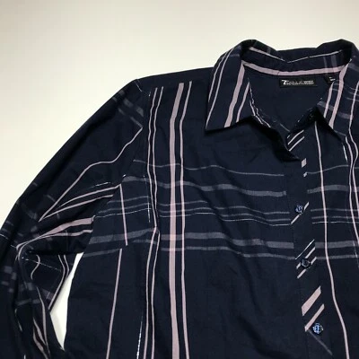 Camisa 7th Avenue NY&C para mujer talla XL azul a cuadros plateada hilo metálico abotonada Foto 1 de 4