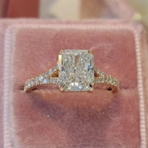 3.50CT Radiant Cut DEF Moissanite Wedding Engagement Ring 14k Yellow Gold Plated - Picture 1 of 11