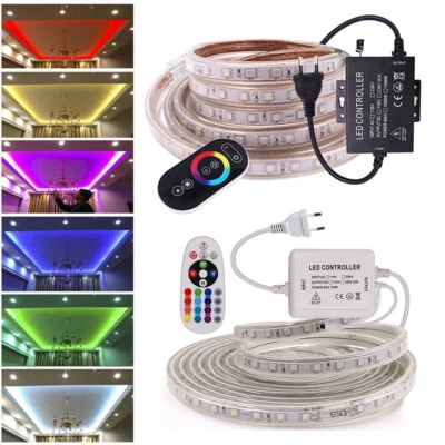 230V RGB LED Strip Streifen Dimmbar Lichtleiste Lichtband Licht Mehrfarbige Band - Bild 1 von 4