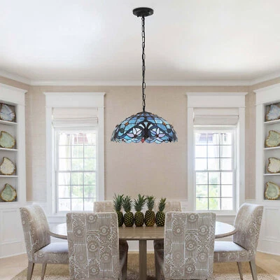 16" Tiffany Style Hanging Pendant Lamp Stained Glass Baroque Style Ceiling Light - Image 1 of 4
