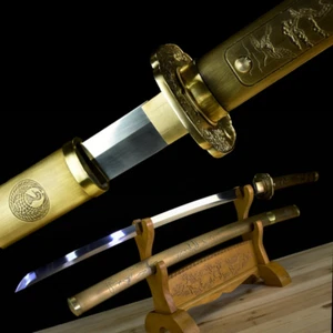 Rasiermesserscharfes Tachi japanisches Katana handgefertigtes Samurai Schwert kampfbereit Messing Saya - Bild 1 von 11