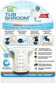 TubShroom® White Revolutionary Hair Catcher Drain Protector Snare, No More Clogs
