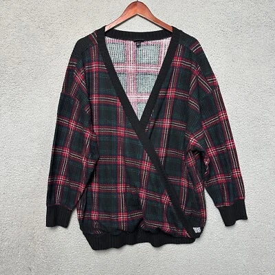 Torrid Sweater 4X Plus Wrap Plaid Black Academia Preppy Pullover V Neck Stretch - Image 1 of 4