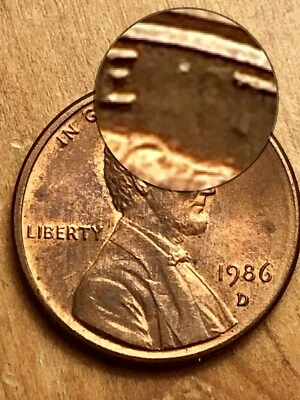 1986 D Error Lincoln Memorial Cent Plating Planchet Mint Error - Image 1 of 3