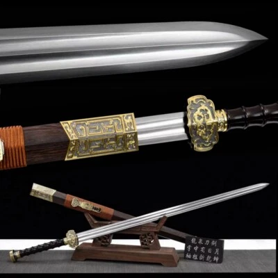 Handmade Chinese KungFu Sword Sharp Spring Steel Blade Wushu Tai Chi Jian Battle - Image 1 of 4