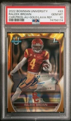 2022 Raleek Brown /50 Gold Lava Refractor Rookie Auto PSA 10 POP 1 USC Trojans - Image 1 of 2