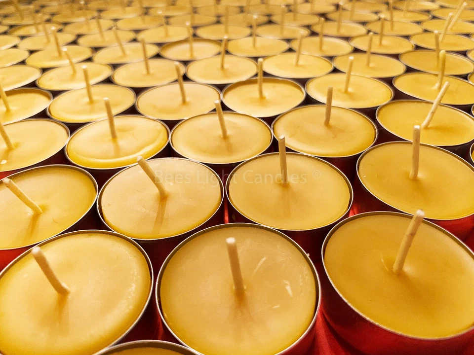 🐝 Beeswax Tealights BULK 100% Pure Candles / USA Honey Tea Lights / Aluminum 🐝 - Image 1 of 4