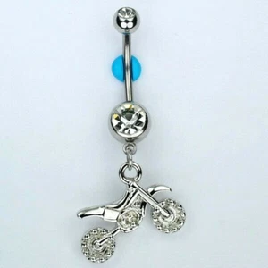 Motocross Dirt Bike Dangle Belly Button Ring Yamaha Suzuki MX Navel Jewelry (B1) - Picture 1 of 1