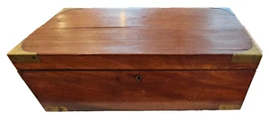 ANTIQUE TRAVEL DESK / LAP DESK-WOOD w/ BRASS TRIM & HANDLES-FABULOUS QUALITY - Picture 1 of 24