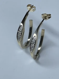 14k Yellow Gold “J” Diamond Solid Hoop Earrings, 20x25mm, Signed PK - Picture 1 of 8