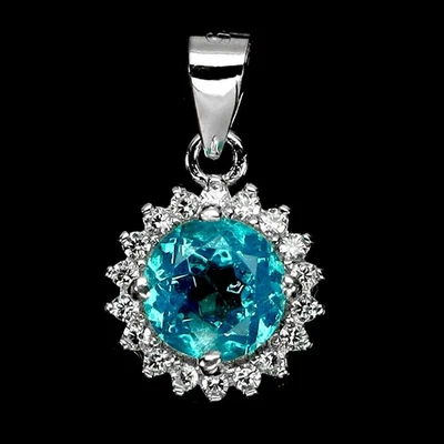 Colgante de plata de ley 925 redondo topacio azul paraiba 6 mm joyas de piedras preciosas Foto 1 de 4