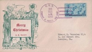 24 Dec 1945 Naval Cover, Merry Christmas, USS Ernst G. Small (DD-838) - Picture 1 of 2