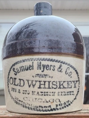 CHICAGO ILLINOIS, Advertising Jug, SAMUEL MEYERS OLD WHISKEY, Red Wing Style - Image 1 of 4