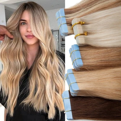 Cinta gruesa 150 g en extensiones de cabello humano 100 % Remy CABEZA COMPLETA trama de piel 60 un. EE. UU. Foto 1 de 4