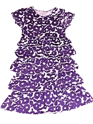 Niñas LANDS' END Vestido Punto Algodón Morado 8 Niveles Volantes Floral Lavanda Pascua Foto 1 de 4