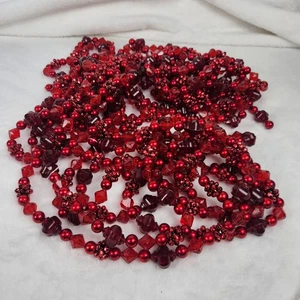 Guirnalda vintage de 36 pies con cuentas de Navidad con joyas racimos de diamantes rojos  - Imagen 1 de 9