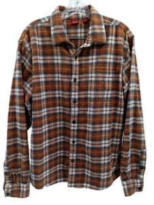 EMS Eastern Mountain Sports Shirt Mens Large Brown Plaid Flannel Outdoor Button - Picture 1 of 7