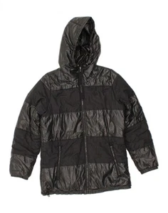 ADIDAS Womens Hooded Rain Jacket IT 44 Medium Black Striped Polyester BZ01 - Picture 1 of 3