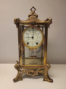 Antico orologio da mensola XIX secolo SETH THOMAS ottone e vetro cristallo regolatore mantello - Foto 1 di 9