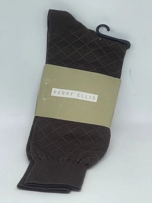 Calcetines de vestir para hombre Perry Ellis nuevos con etiquetas - marrón con diseño de diamante pequeño - talla 10-13 Foto 1 de 4