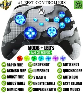 MODS + LEDs White Camo Lights Rapid Fire Modded Controller for Xbox Series X S - Picture 1 of 1
