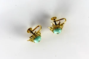 Ohrclips Vintage Schneeflocke goldfarben & aquablau Strass Schraubscharnier - Bild 1 von 3
