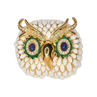 KENNETH JAY LANE, WHITE ENAMEL OWL PIN WITH BLUE EYES - Image 1 of 2