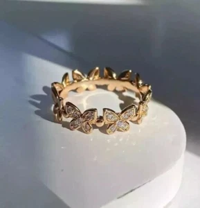 1.50 Ct Round Cut Moissanite Butterfly Fancy Wedding Ring 14k Yellow Gold Plated - Picture 1 of 6
