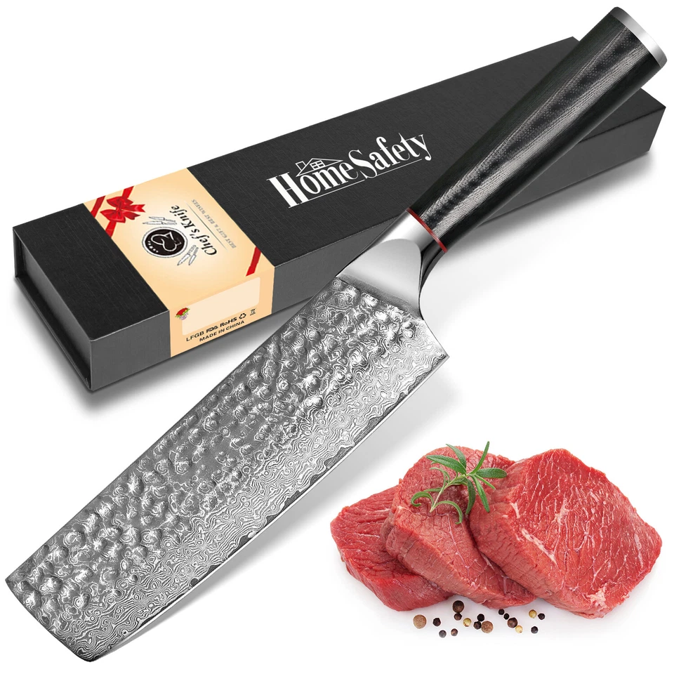 Cuchillo de chef Nakiri de 7 pulgadas VG10 cuchillo de corte afilado de acero Damasco Foto 1 de 4