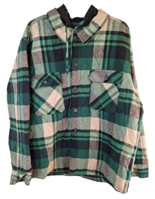 Chaqueta De Colección Ocean Pacific Franela Talla 2XL Forro Acolchado Con Capucha Verde A Cuadros NUEVA Foto 1 de 4