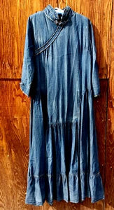 Gorgeous Women Size 10+ Boho Cottagecore Tiered Trimmed Blue Denim Maxi Dress - Picture 1 of 7