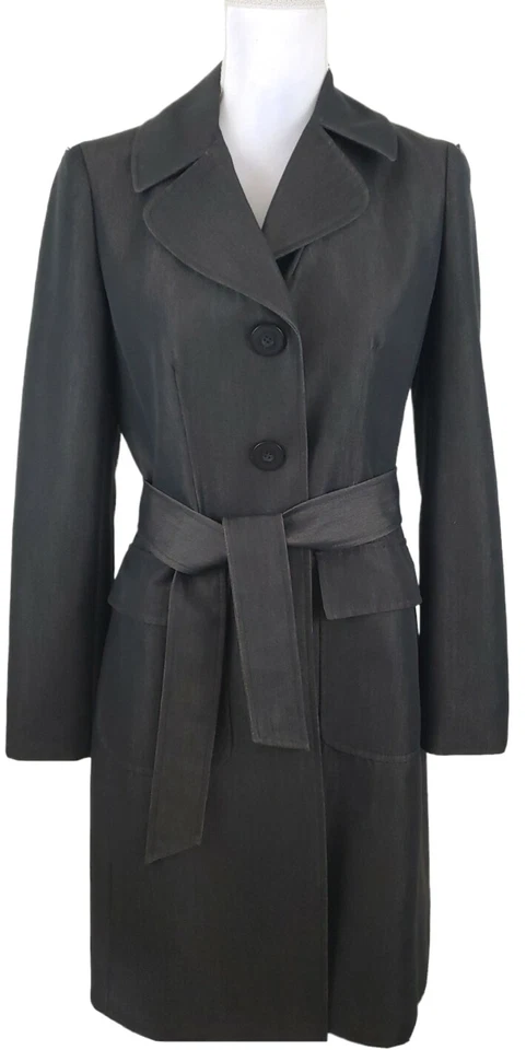 NINE WEST~Woman Size 2~ Black/Gold Trench Coat  Button Up, Belted. - Image 1 of 4