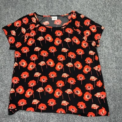 Blusa CAbi Mujer Talla S Negra Roja Amapolas Flandes Informal Trabajo Negocios #3251 Foto 1 de 4