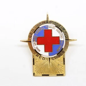 Spilla Croce Rossa Maryland Centrale Tono Oro Smalto Bavero Da Collezione - Foto 1 di 4