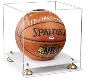 Estuche de exhibición de baloncesto de acrílico transparente con elevadores dorados y base blanca (A001) - Imagen 1 de 2