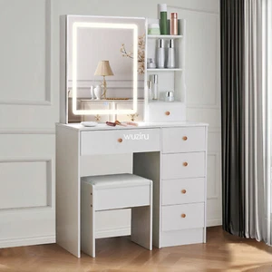 Dressing Table Large Mirror Make up Dresser Vanity Modern Home Furniture White - Picture 1 of 8