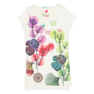 DESIGUAL Niñas Camiseta Vestido Crema Floral Manga Corta Hasta la Rodilla L - Imagen 1 de 6