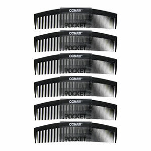 Conair Single Travel Pocket Fine Tooth Hair and Beard Men's Comb, Black, 6-Count