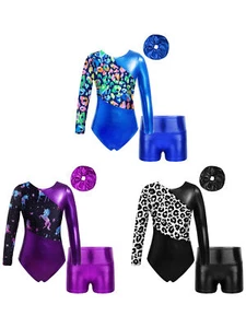 Kids Girls Outfits Long Sleeve Set Skating Performance Suit Leotards Dancewear - Picture 1 of 41