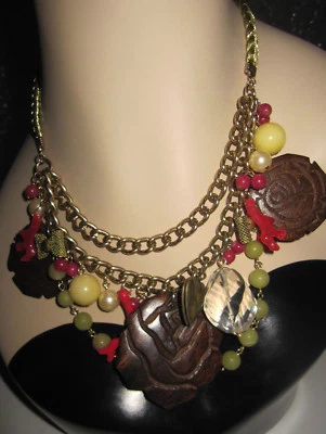 COLLAR BETSEY JOHNSON RARO VINTAGE MADERA ROSA Y CORAL DECLARACIÓN Foto 1 de 4