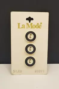 Vintage La Mode Tondo Plastica 2 Fori Nero/Bianco Bottoni 5/8" 3ct Card - Foto 1 di 3