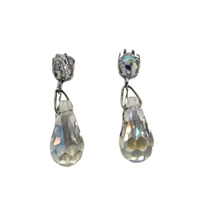 Laguna Vintage Silver Tone and AB Crystal Drop/Dangle Clip Earrings - Picture 1 of 6