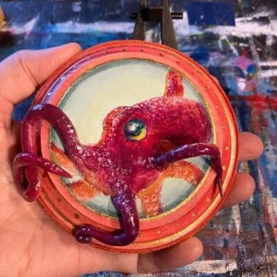 Pulpo Pintura Original Arte 3D Escultura Redonda Marina Náutica Artettina EE. UU. Foto 1 de 4