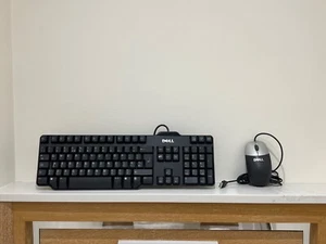 DELL KEYBOARD AND MOUSE DESK SET CORDED USB RT73D53 WIRED UK - Afbeelding 1 van 13