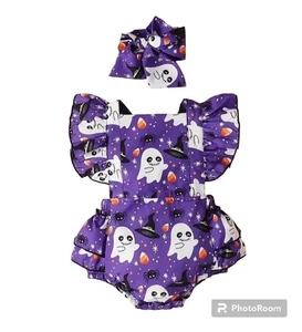6-9M Halloween Baby Mädchen Strampler Geist Hexe Hut Spinne Baumwolle Einteiler - Bild 1 von 9